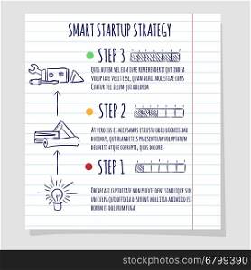 Startup concept design sketch. Startup concept design vector on lined notebook page