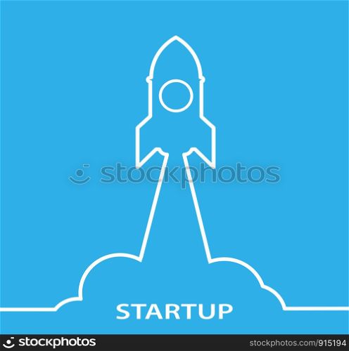 startup concept with rocket, sky and stars, stock vector illustration