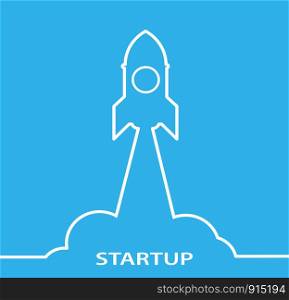 startup concept with rocket, sky and stars, stock vector illustration