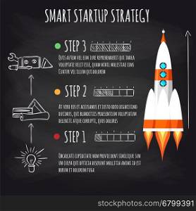Startup concept with spaceship on blackboard. Startup concept with spaceship on blackboard vector illustration