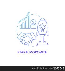 Startup growth blue gradient concept icon. Innovative business ideas abstract idea thin line illustration. Move business to Asia. Isolated outline drawing. Roboto-Medium, Myriad Pro-Bold fonts used. Startup growth blue gradient concept icon