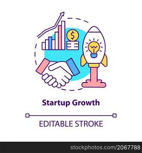 Startup growth concept icon. Massive growth potential abstract idea thin line illustration. Move business to Asia. Isolated outline drawing. Editable stroke. Roboto-Medium, Myriad Pro-Bold fonts used. Startup growth concept icon