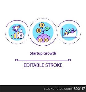 Startup growth concept icon. Starting business. Investing money. Successful company development abstract idea thin line illustration. Vector isolated outline color drawing. Editable stroke. Startup growth concept icon