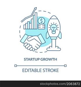 Startup growth turquoise concept icon. Reaching profitability abstract idea thin line illustration. Isolated outline drawing. Editable stroke. Roboto-Medium, Myriad Pro-Bold fonts used. Startup growth turquoise concept icon
