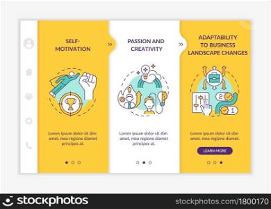 Startup launch aspects onboarding vector template. Self motivation. Responsive mobile website with icons. Web page walkthrough 3 step screens. Businessman color concept with linear illustrations. Startup launch aspects onboarding vector template