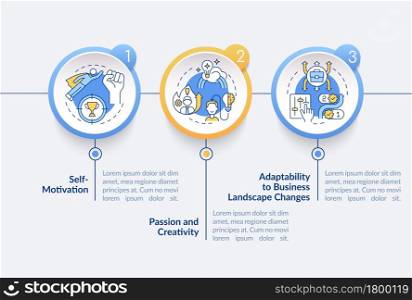 Startup launch requirements vector infographic template. Business presentation outline design elements. Data visualization with 3 steps. Process timeline info chart. Workflow layout with line icons. Startup launch requirements vector infographic template