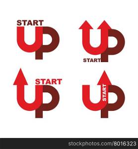 Startup logo. Character set for commencement of business. Red up arrow. Beginning of business ideas. Concept for your business. Start of production. Start up Launch of company.&#xA;