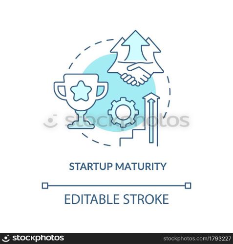 Startup maturity blue concept icon. Stage of company development. Business growth. Startup launch abstract idea thin line illustration. Vector isolated outline color drawing. Editable stroke. Startup maturity blue concept icon