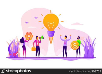 Startup, project launch. Team brainstorming, searching solution. Business idea, business plan, small business launcher, business development concept. Vector isolated concept creative illustration. Business idea concept vector illustration