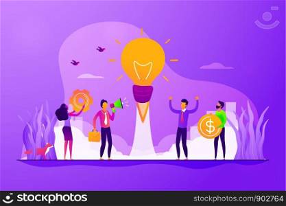 Startup, project launch. Team brainstorming, searching solution. Business idea, business plan, small business launcher, business development concept. Vector isolated concept creative illustration. Business idea concept vector illustration