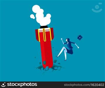 Startup rocket crash on the floor. Concept business start-up vector illustration, Projection and Bankruptcy