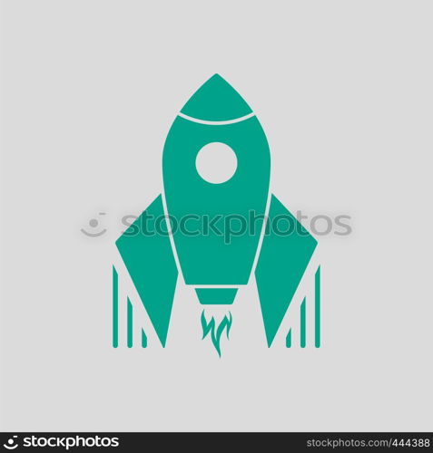 Startup Rocket Icon. Green on Gray Background. Vector Illustration.