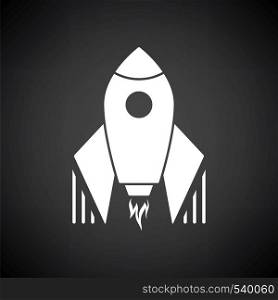 Startup Rocket Icon. White on Black Background. Vector Illustration.
