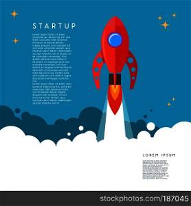 Startup. rocket launch illustration in cartoon style. Vector image