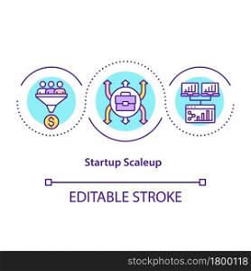 Startup scaleup concept icon. Company growth and business development. Successful strategy. Start up launch abstract idea thin line illustration. Vector isolated outline color drawing. Editable stroke. Startup scaleup concept icon