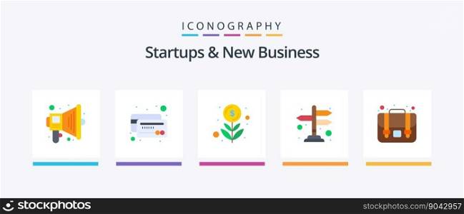 Startups And New Business Flat 5 Icon Pack Including case. ways. dollar. way. direction. Creative Icons Design