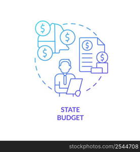 State budget blue gradient concept icon. Financial program. Revenue and expenses. Budgeting type abstract idea thin line illustration. Isolated outline drawing. Myriad Pro-Bold font used. State budget blue gradient concept icon
