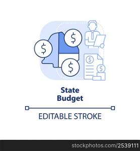 State budget light blue concept icon. Revenue and expenses. Budgeting type abstract idea thin line illustration. Isolated outline drawing. Editable stroke. Arial, Myriad Pro-Bold fonts used. State budget light blue concept icon