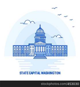 STATE CAPITAL WASHINGTON Blue Landmark. Creative background and Poster Template