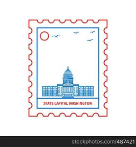 STATE CAPITAL WASHINGTON postage stamp Blue and red Line Style, vector illustration