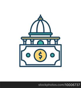 State funding RGB color icon. Public finance. Government funding. Additional financial support. Money management. State finance commission. Banking, investments. Isolated vector illustration. State funding RGB color icon