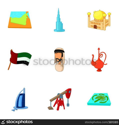 State of UAE icons set. Cartoon illustration of 9 state of UAE vector icons for web. State of UAE icons set, cartoon style