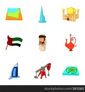 State of UAE icons set. Cartoon illustration of 9 state of UAE vector icons for web. State of UAE icons set, cartoon style