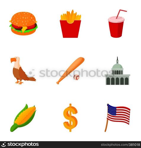 State of USA icons set. Cartoon illustration of 9 state of USA vector icons for web. State of USA icons set, cartoon style