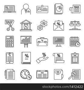 State tax regulation icons set. Outline set of state tax regulation vector icons for web design isolated on white background. State tax regulation icons set, outline style