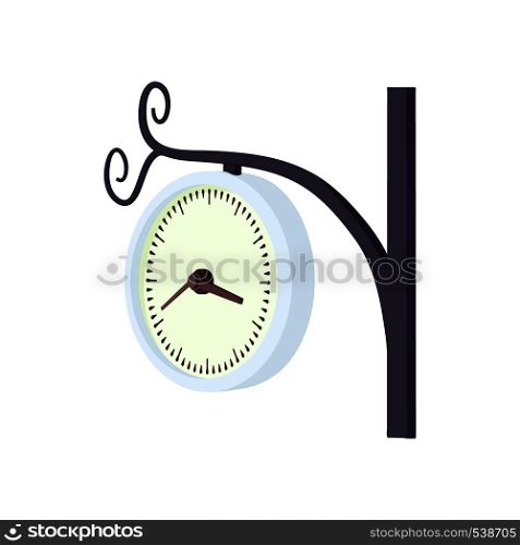 Station clock icon in cartoon style on a white background. Station clock icon, cartoon style