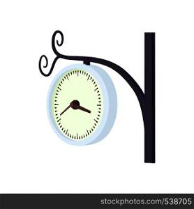 Station clock icon in cartoon style on a white background. Station clock icon, cartoon style