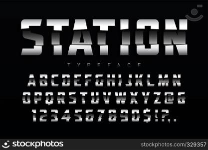 Station futuristic display typeface design, alphabet, sport script, font, typography, letters and numbers. Shadow swatch control. Vector illustration, decorative typeset. EPS10. Station futuristic display typeface design, alphabet, sport