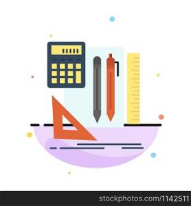 Stationary, Book, Calculator, Pen Abstract Flat Color Icon Template