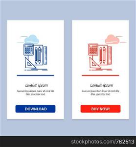 Stationary, Book, Calculator, Pen Blue and Red Download and Buy Now web Widget Card Template