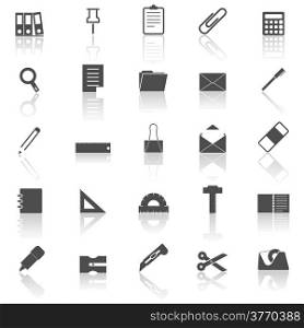 Stationary icons with reflect on white background, stock vector