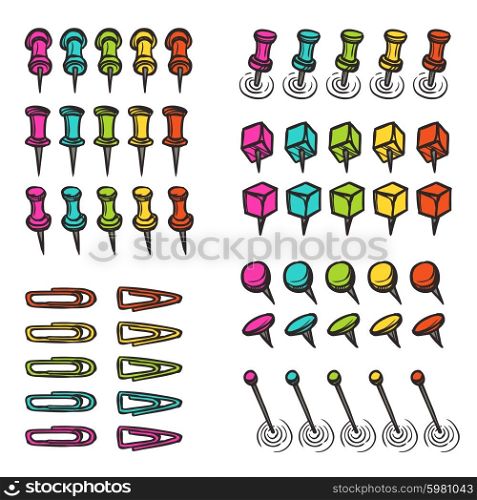 Stationary navigation push pins pictograms collection. Stationary shop regular use items supply colorful pictograms collection of navigation push pins abstract isolated vector illustration