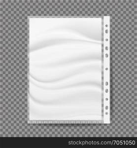 Stationery Bag For Paper Vector. A4 Size. Perforations On One Side For Connection. Blank White A4 Paper Sheet. Isolated On Transparent Background Illustration. Cellophane Business File Vector. A4 Size. Empty Plastic Bag. Document Protector. Transparent Plastic Sleeve. Isolated On Transparent Background Illustration