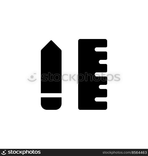 Stationery black glyph ui icon. Buy essential for school, office. Back to school. User interface design. Silhouette symbol on white space. Solid pictogram for web, mobile. Isolated vector illustration. Stationery black glyph ui icon