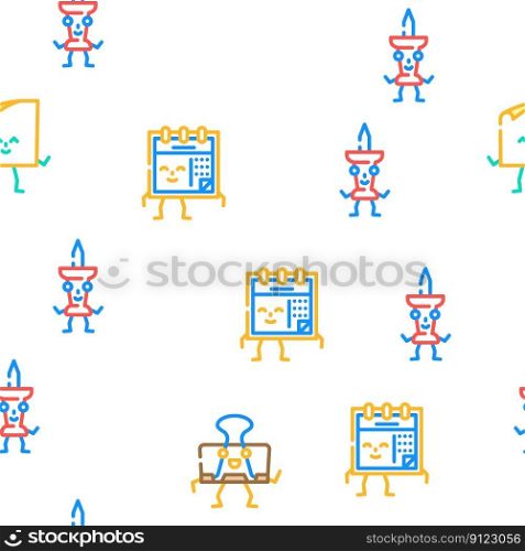 stationery character school vector seamless pattern thin line illustration. stationery character school vector seamless pattern