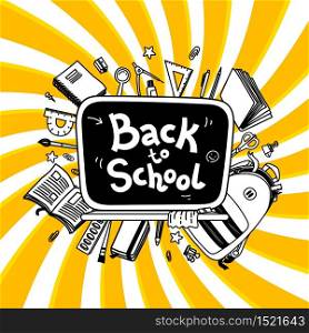 Stationery collection. Outline style. Back to school thin line vector doodle illustration template isolated on twisted background. Sketchy vector backpack and stationery for graphic design, web banner and printed materials. Back to school banner. Writing materials. Vector illustration. Stationery collection. Outline style. Back to school thin line vector doodle illustration template isolated on twisted background. Sketchy vector backpack and stationery for graphic design, web banner and printed materials. Back to school banner. Writing materials.