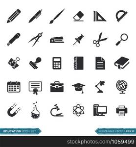 Stationery, Education Icon Set Vector Template