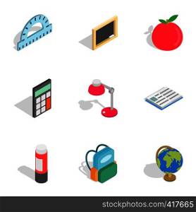 Stationery for study icons set. Isometric 3d illustration of 9 stationery for study vector icons for web. Stationery for study icons, isometric 3d style