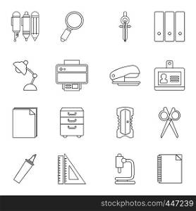 Stationery icons set. Outline illustration of 16 stationery vector icons for web. Stationery icons set, outline style