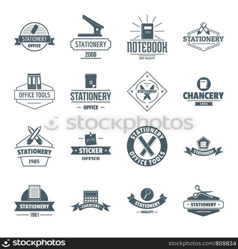 Stationery logo icons set. Simple illustration of 16 stationery logo vector icons for web. Stationery logo icons set, simple style