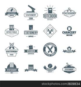 Stationery logo icons set. Simple illustration of 16 stationery logo vector icons for web. Stationery logo icons set, simple style