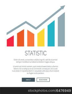 Statistic and Growing Diagram Vector Illustration. Statistic and growing diagram of grey, blue and yellow colors, with text sample and headline below the picture, internet buttons vector illustration