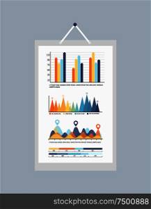 Statistic and scale with numbers, infographics vector. Flowchart on wall , graph schemes, diagrams with numerical business data. Analysis of search. Statistic and Scale with Numbers, Infographics