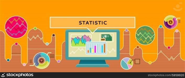 Statistic concept design style flat. Cost and income, statistics icon, infographics and graph, data and chart, statistics graph, business report, diagram info ilustration