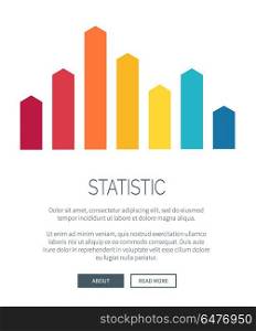 Statistic Representation Design for Web Page. Statistic representation design with infographic with many colorful bars. Vector illustration of data with space for text and buttons