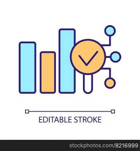 Statistic research RGB color icon. Correct result. Analysis process. Effective strategizing. Optimization. Isolated vector illustration. Simple filled line drawing. Editable stroke. Arial font used. Statistic research RGB color icon